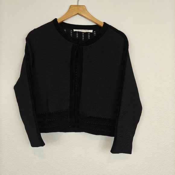 Diane Von Furstenberg Textured Cropped Wool Blend Knit Cartigan Sz Small - Picture 1 of 14